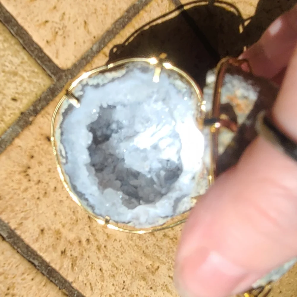 LAST ONE!! Baby blue Crystal Geode trinket box 7" diameter Brass findings - Picture 5 of 6